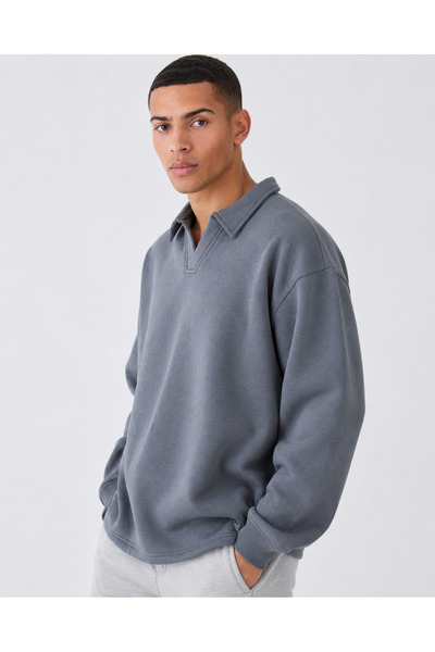 Machetta Men's Oversize Polo Collar V-Neck Sweatshirt