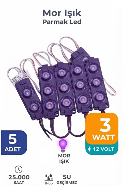 iq elektronik Araç İçi ve Dış Mekan 12V 3W Mercekli Parmak Led Mor Işık Su Ge...