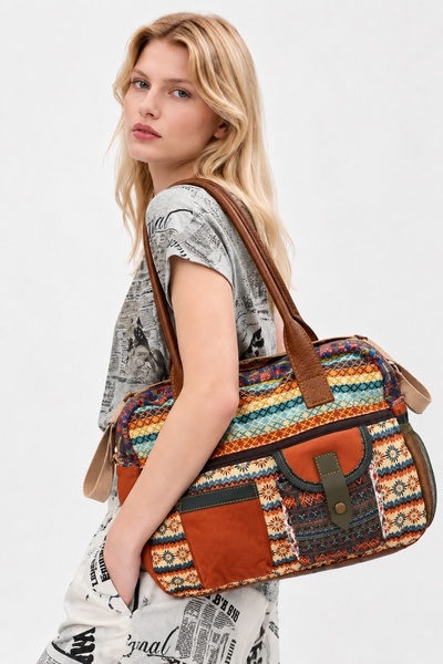 Street Bag Luna Patchwork Geantă de umăr etnică, autentică, boemă, pentru căl...