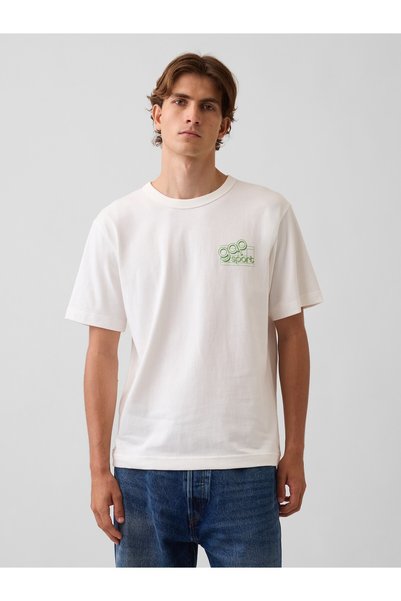 GAP Erkek Beyaz Heavyweight Relaxed Sport Logo T-Shirt