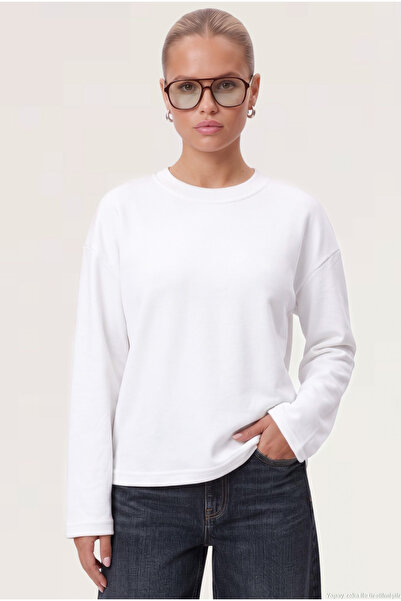 Ritnice Women's Boxy 100% Cotton Textured Decorative Collar Interlock Long Sl...