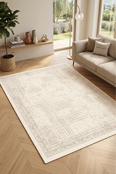 Decomia Home Dijital Kaymaz Yıkanabilir Bej Renk Vintage Salon Halısı Mutfak ...