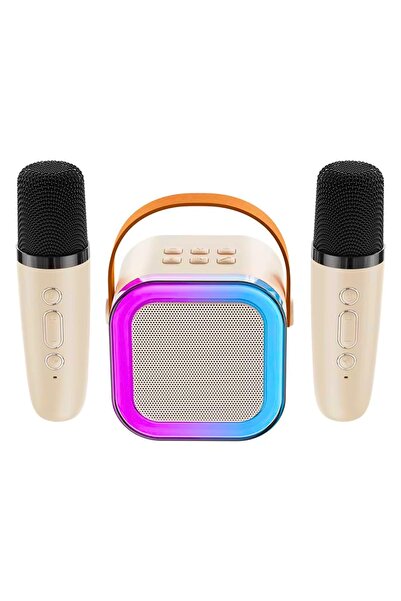 Aptel Ασύρματο σετ καραόκε, ηχείο bluetooth, 2 μικρόφωνα, 5W, πλαστικό, μπεζ,...