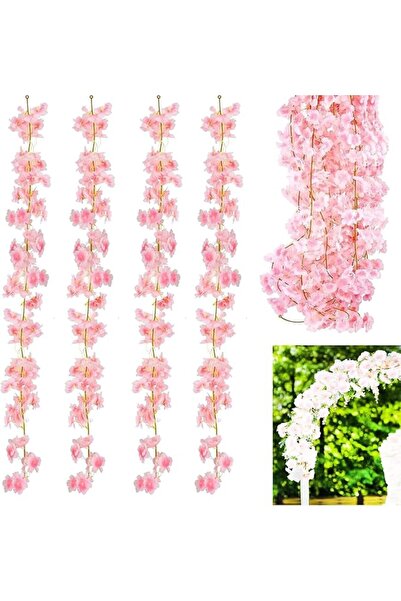 X SPRING Cherry Blossom Garland, 4 Count Pink Silk Cherry Blossom Vines, Arti...