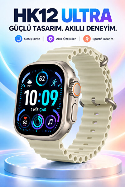 GoMarkt HK12 Ultra Premium Akıllı Saat Geniş Ekran Bluetooth Arama Bildirim M...
