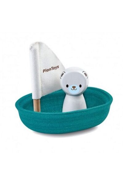PLANTOYS Sailing Boat-Polar Bear — Wooden Toddler Toy