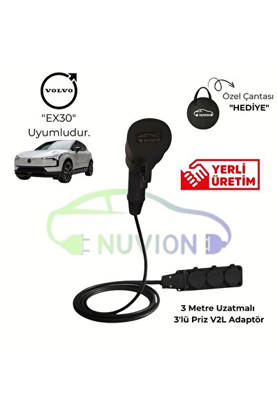 V2L - VOLVO Uyumlu 3'lü Priz Uzatma V2l Elektrikli Araç Şarj Kablosu - Enerjini Elektrikli Aracından Al