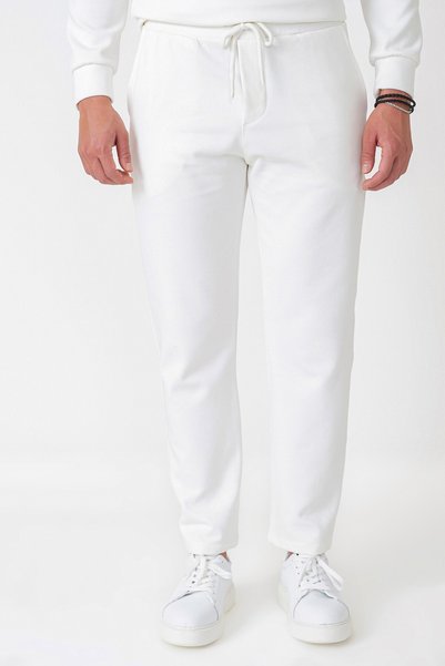 Efor Comfort Fit Elastic Waist 100% Cotton Drawstring Ecru White Trousers P 1237