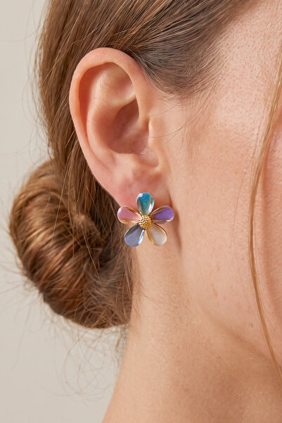 Elika Silver Women's Sparkling Glittery Colorful Flower Earrings