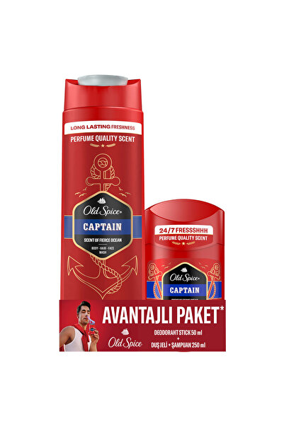Old Spice Captain Avantaj Paketi : Erkek Stick Deo 50 ml, 3'ü 1 Arada Duş Jel...