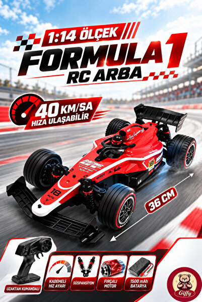 giffy Uzaktan Kumandalı 1:14 Formula Tipi RC Yarış Arabası 40 Km/sa Hız Ayarl...