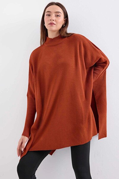 hazelin Women's Tile Oversize Slit Poncho Knitwear Sweater Hzl23W-Bd1100761