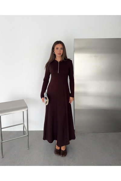 Elaxi Rochie maxi modală cu mânecă lungă și fermoar pentru femei