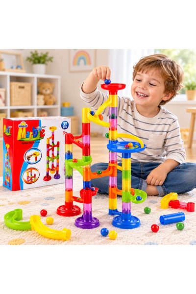 NUNU 37 Piece Ball Track Run Race Track Educational Building and Intelligence Game for Ages 3+