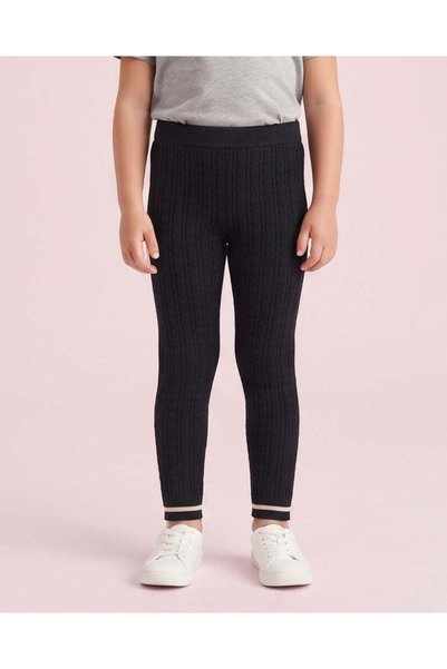 REDTAG Girls Black Cable Knit Leggings
