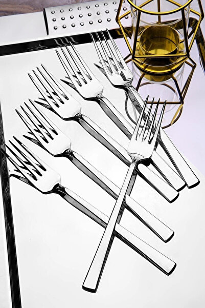 Yüsra Shop 6-Piece Dinner Forks Luxury Flat Model (Stainless Steel) Dinner Forks