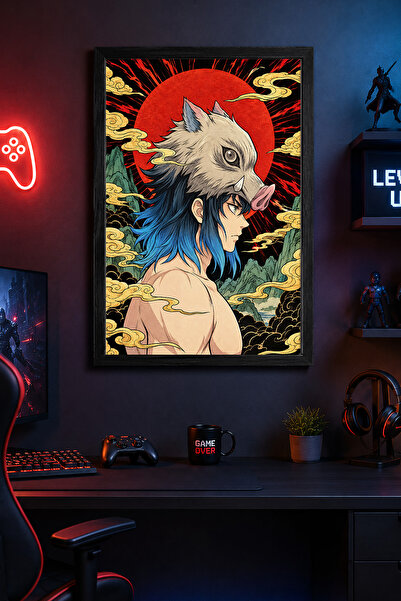 Charmbi Poster Demon Slayer cu ramă din lemn negru, imprimare digitală premiu...