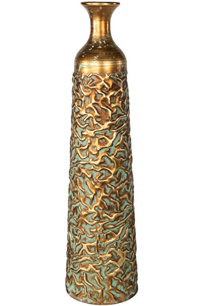Herdekora Dekoratif Uzun Silindir Vazo Eskitme Gold 17x74 Cm.