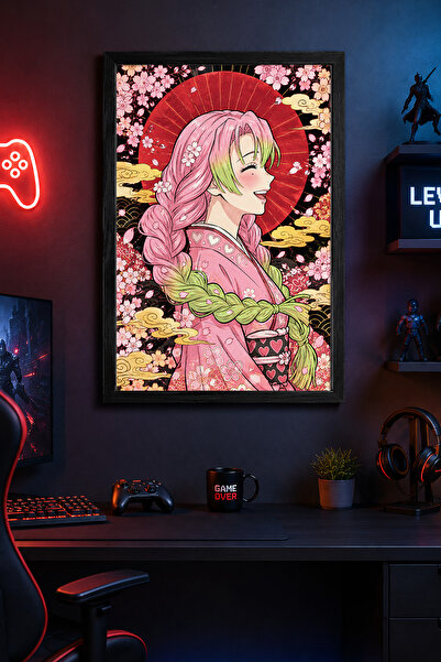 Charmbi Poster înrămat din lemn Demon Slayer, pictură de perete cadou, imprim...