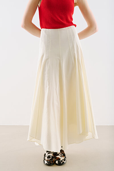 Manuka Asymmetric Draped Cotton Skirt Ecru