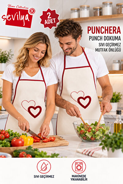 sevilya Punchera 2li Paket Punch Nakışlı Sıvı Su Geçirmez Mutfak Önlüğü