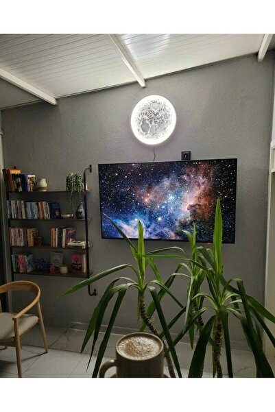 50 cm LED Ay Tablosu Gün Işığı Prizli MDF Duvar Dekoru Modern Ay Dekoru