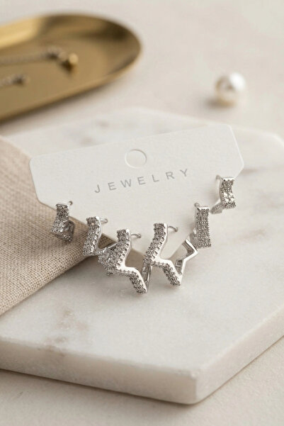 Lovesta Home Silver Color Zircon Stone Brass Thick Star Model Women's Earring...