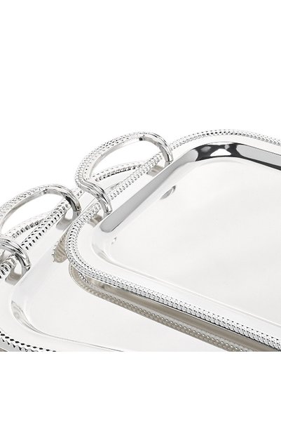 TOPİCAL Topecal Serving Tray Set of 3 Metal Tray Set with High Quality Metal Material Silver Color