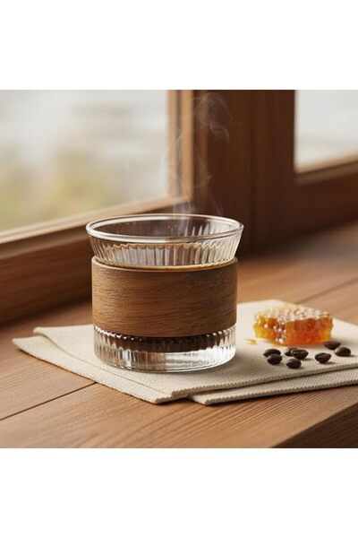 AZONEE Clear Coffee Mug, High Borosilicate Glass Coffee Cup With Wooden Heat-...