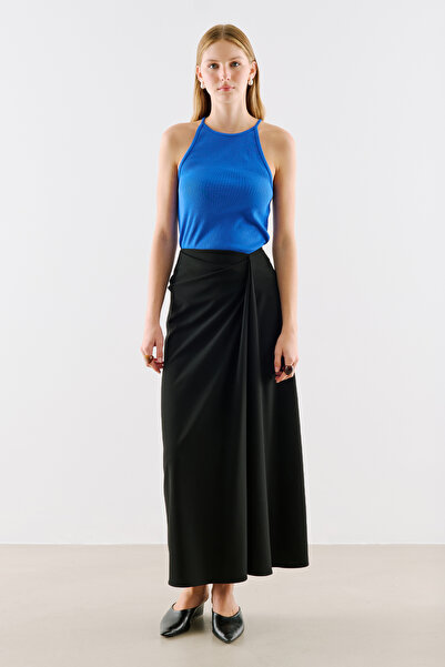 Manuka Draped Waist Pleated Skirt Black