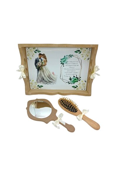 OEM Set de gătit personalizat pentru mireasă, 3 piese: tavă, oglindă, modelul 2