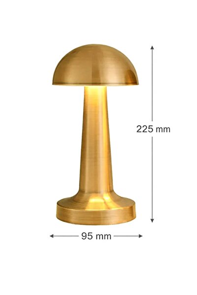AYACO Gold Mantar Masa Lambası Şarjlı Dokunmatik 3 Renk LED Dekoratif Gece ve Masa Lambası Kafe Restaurant WB-EKL02
