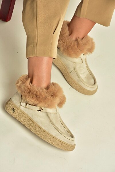 Fox Shoes Z380576302 Beige Suede Artificial Fur Women's Boots