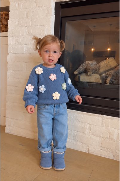 Tifina Kids Kız Bebek 2'li Takım Çiçek İşlemeli Triko Kazak Denim Pantolon Gü...