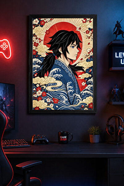 Charmbi Poster Demon Slayer cu ramă din lemn negru, imprimare digitală premiu...