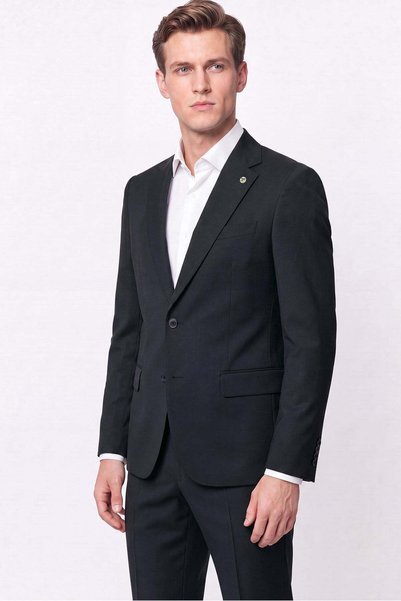 Efor Slim Fit Mono Collar Double Slit Flexible Wool Black Suit Tk 947