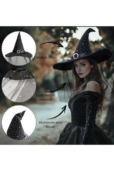 Liya's Gift Halloween Siyah Dantel Cadı Şapkası Cadılar Bayramı Masquerade Ko...