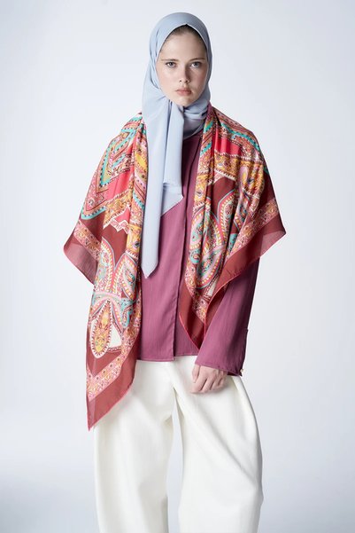 ED Scarf Viscose Silk Shoulder Shawl Paisley Pattern - Burgundy