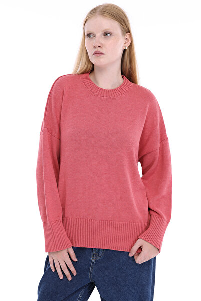 Trist Star Pink Women's 100% Cotton Oversize Plain Knit Drop Shoulder Crew Ne...