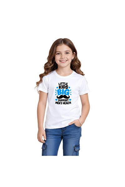 PRINTSHOP4ME Movember Kids Girls T-Shirt–Moustache Design To Raise Awareness–Soft Cotton Round Neck Short Sleeve T-Shirts For Girls-Ideal For Movember