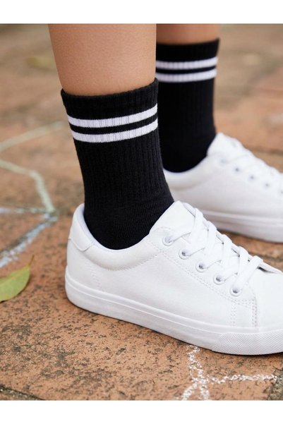 Kolej Model Unisex Siyah Beyaz Çizgili 3 Lü Paket Tenis Çorap