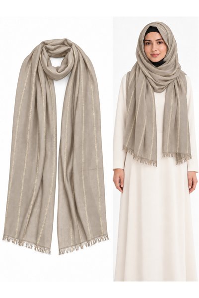 SKY CLOUDS Lightweight 100% Cotton Scarf & Hijab with Shimmer Stripes and Fri...