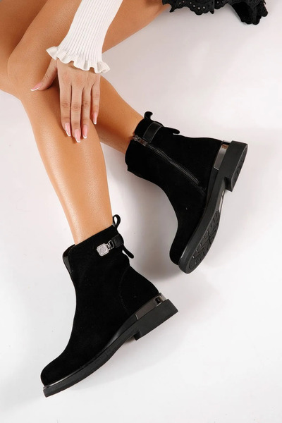 Zaira Ghete dama vatuite negre din piele naturala intoarsa Gia #30583 - 40