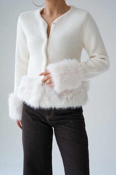 vuvutasarım Fur Detailed Buttoned Women's Cardigan