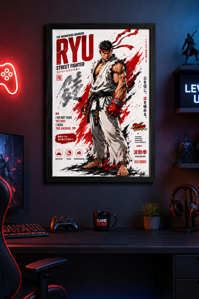 Charmbi Poster înrămat din lemn Street Fighter Ryu, cadou, pictură murală, im...