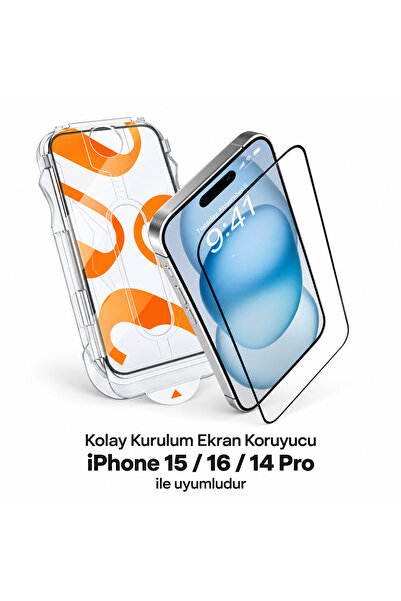 KVK PRİVACY iPhone 15 / 16 / 14 Pro Uyumlu 5D Platinum Tam Kaplayan Siyah Çer...