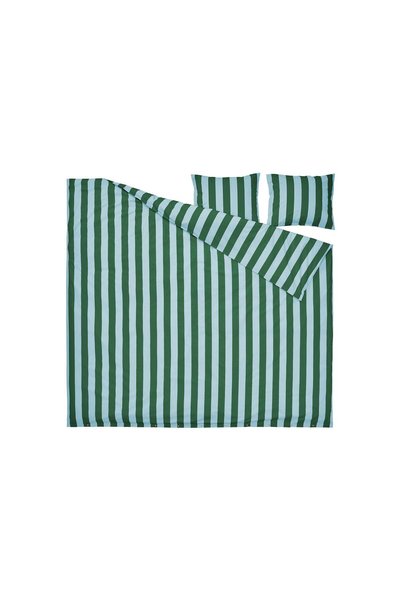 IKEA çift kişilik nevresim seti , açık mavi-koyu yeşil-çizgili, 240x220/50x60 cm