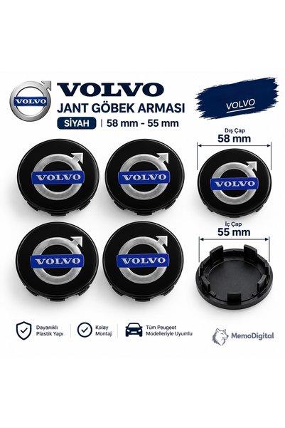 MemoDigital Universal Volvo Jant Göbek Kapağı Dış Çap 58 mm İç Çap 55 mm