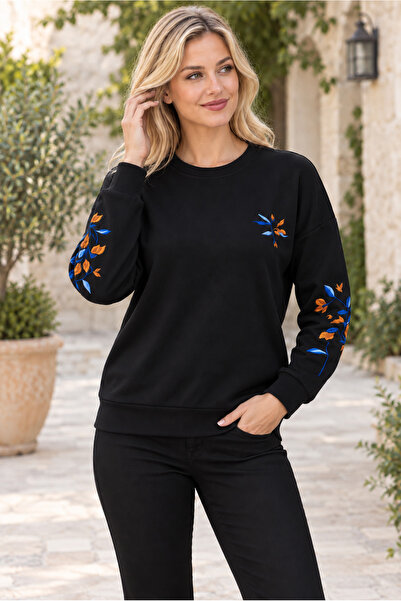 citystyle Women's Crew Neck Long Sleeve Off Shoulder Leaf Pattern Motif Soft ...