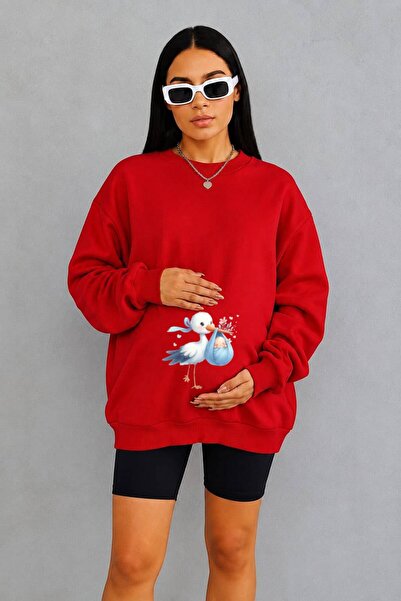 BENROMA 3 Yarn Combed Cotton Baby-Praying Stork Printed Maternity Sweatshirt Jw4